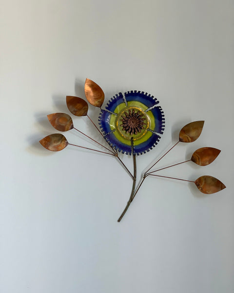 Vintage Curtis Jere blue enamel wall flower sculpture