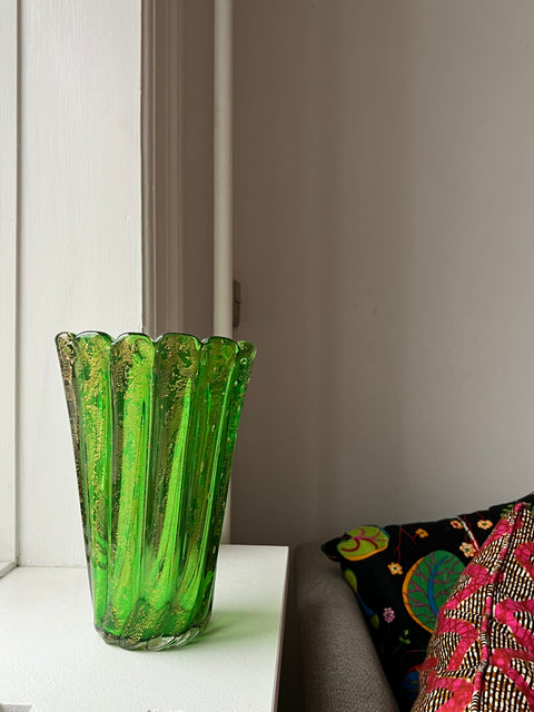 Vintage golden green Murano vase