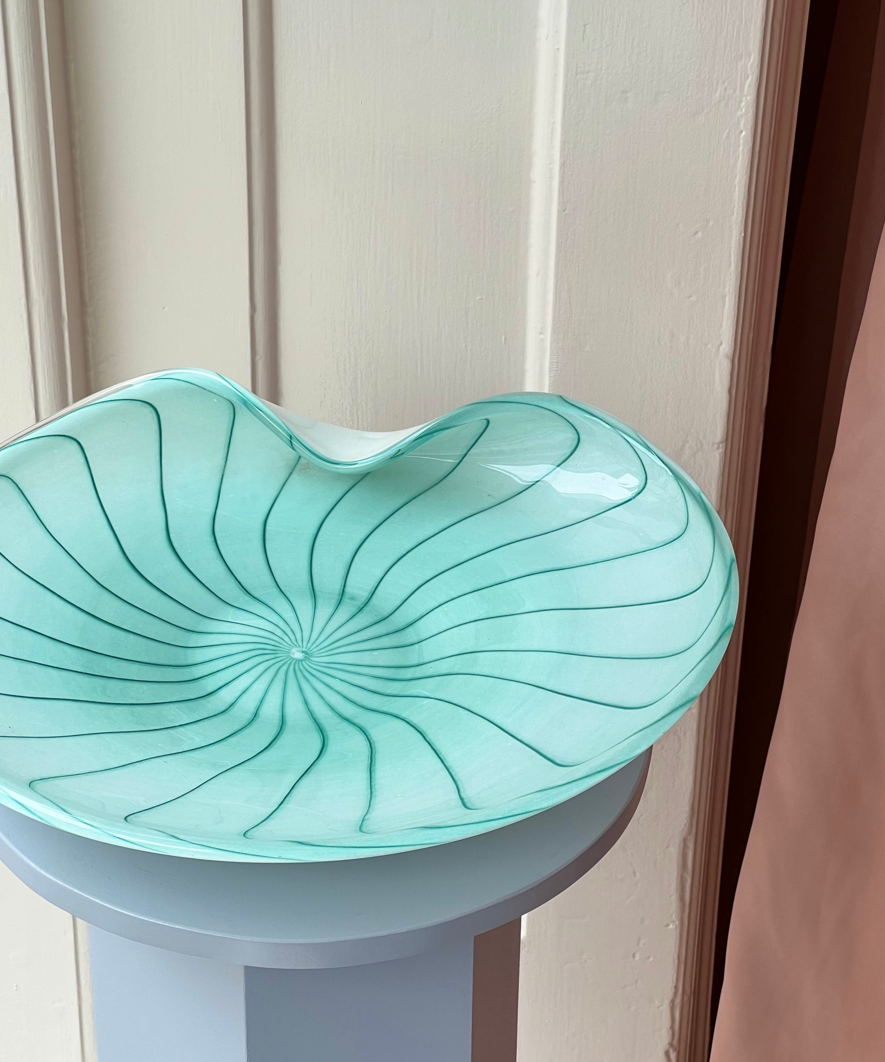Large vintage turquoise swirl Murano bowl/dish