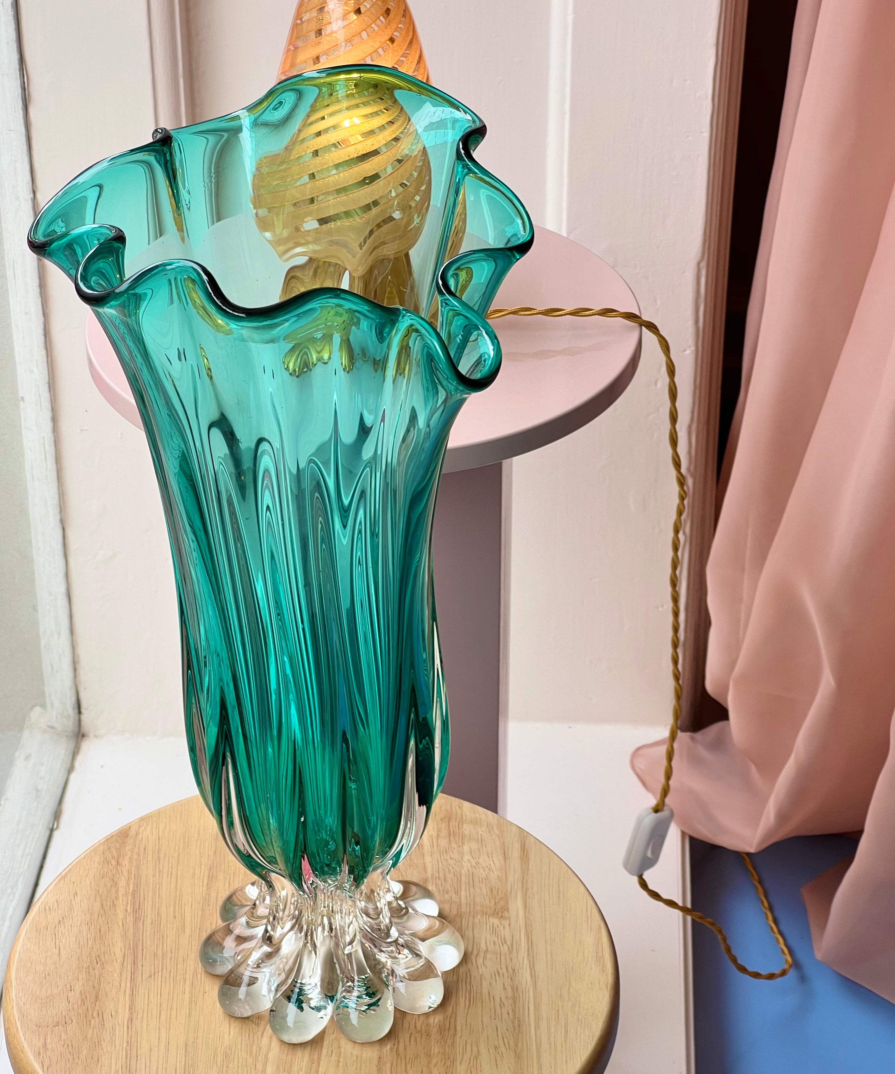 Vintage aqua green/blue Murano vase