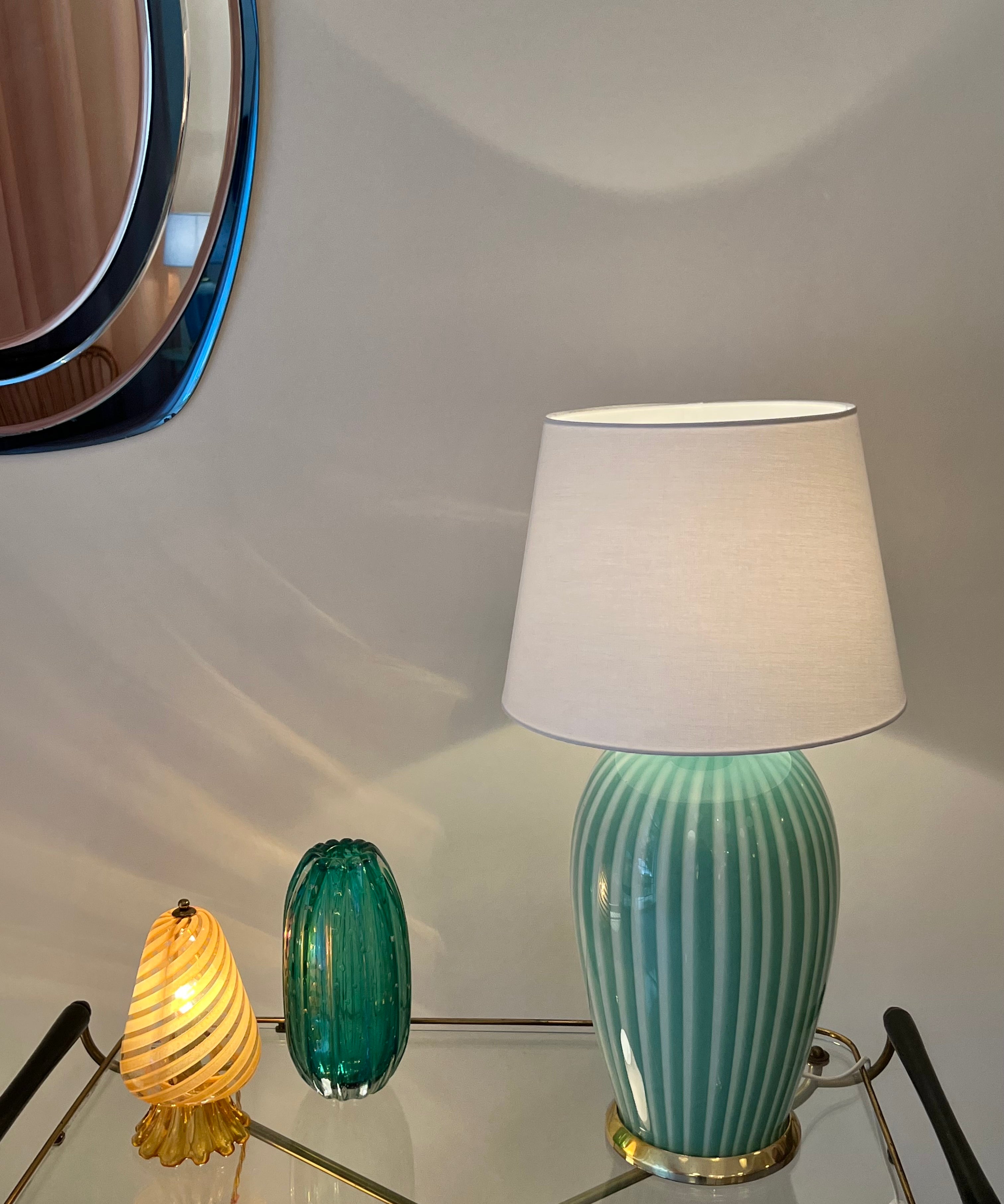 Large Green/white vintage Murano table lamp