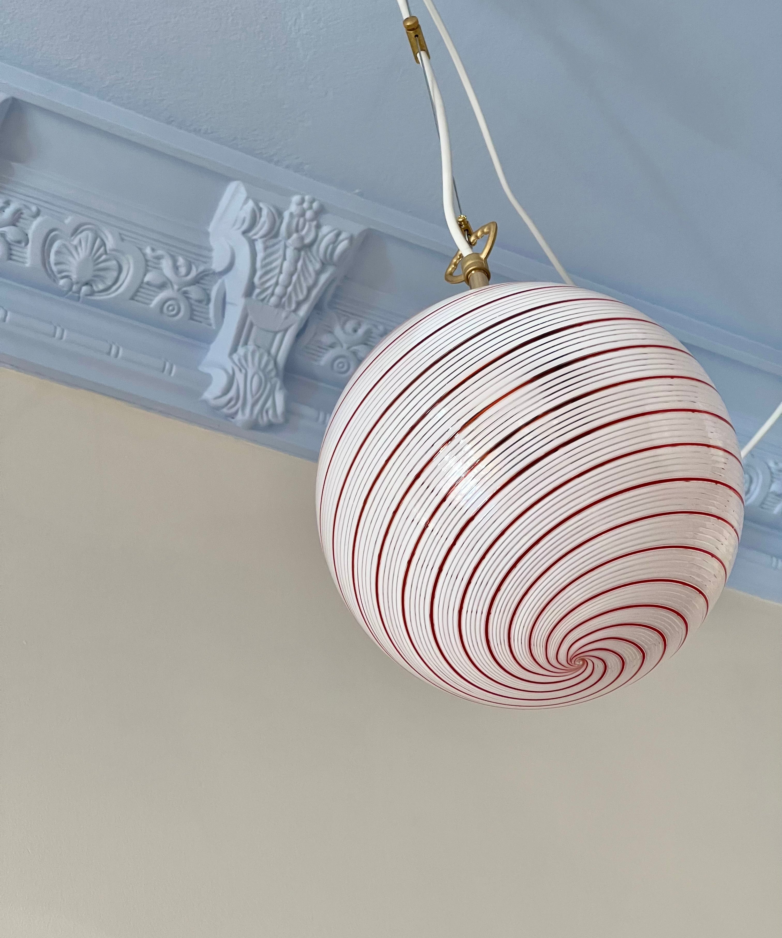 Vintage Murano white/red swirl ceiling lamp (D20)