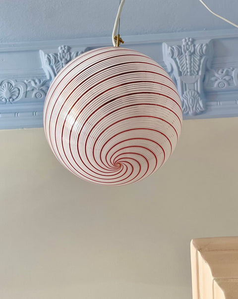 Vintage Murano white/red swirl ceiling lamp (D20)