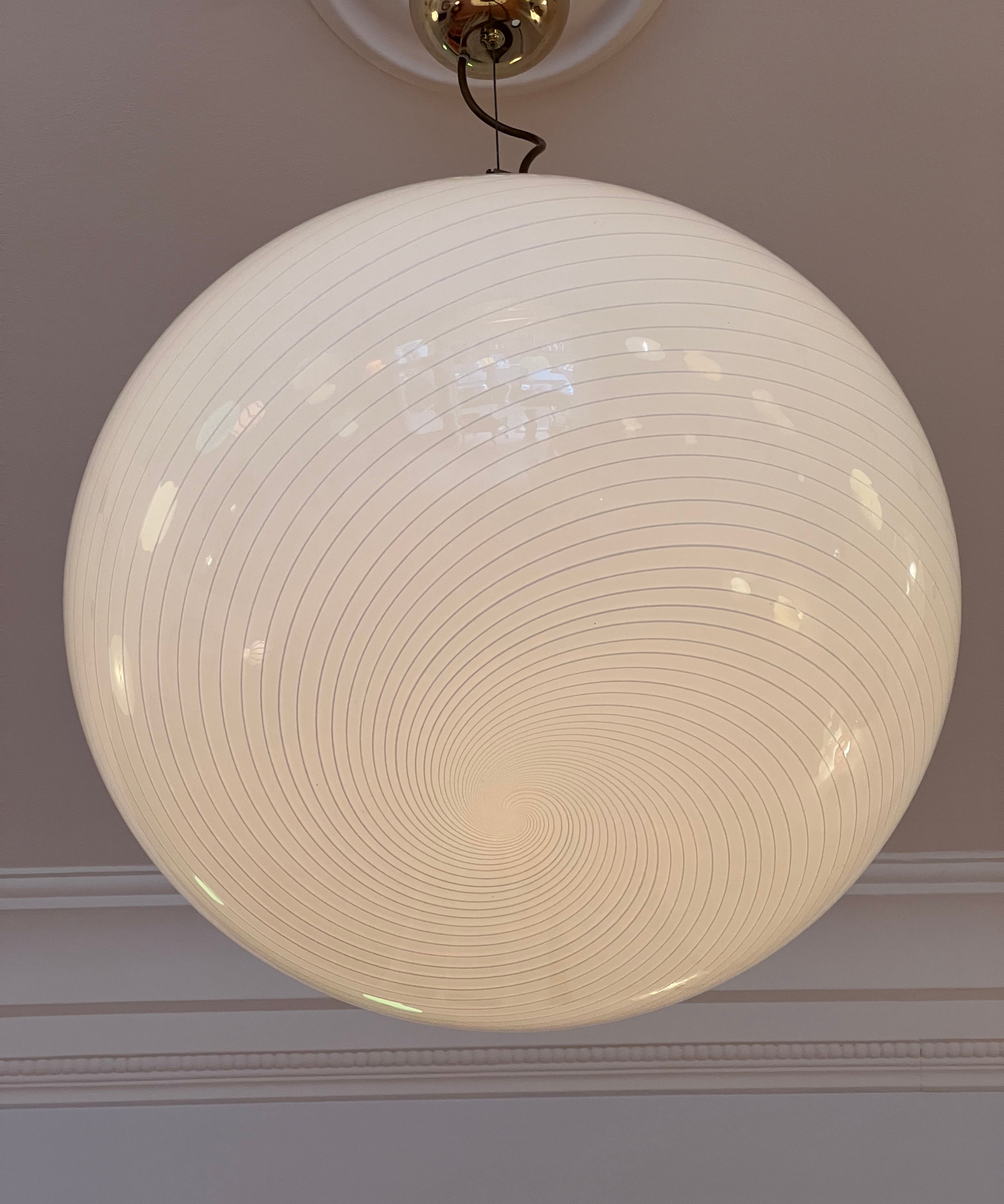 Vintage oval cream/white swirl Murano ceiling lamp