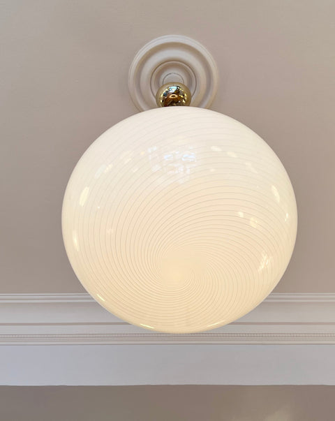 Vintage oval cream/white swirl Murano ceiling lamp