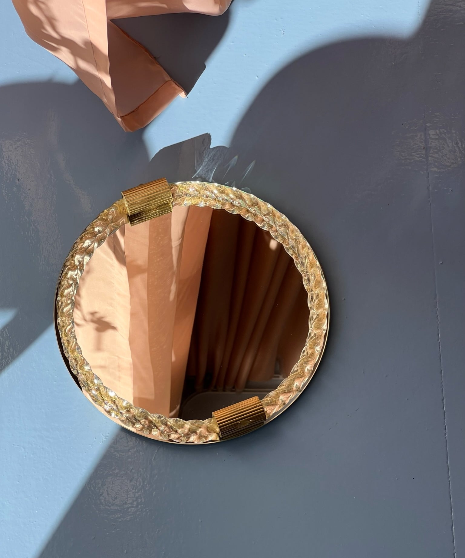 Vintage Italian mirror with twisted clear/golden glass frame