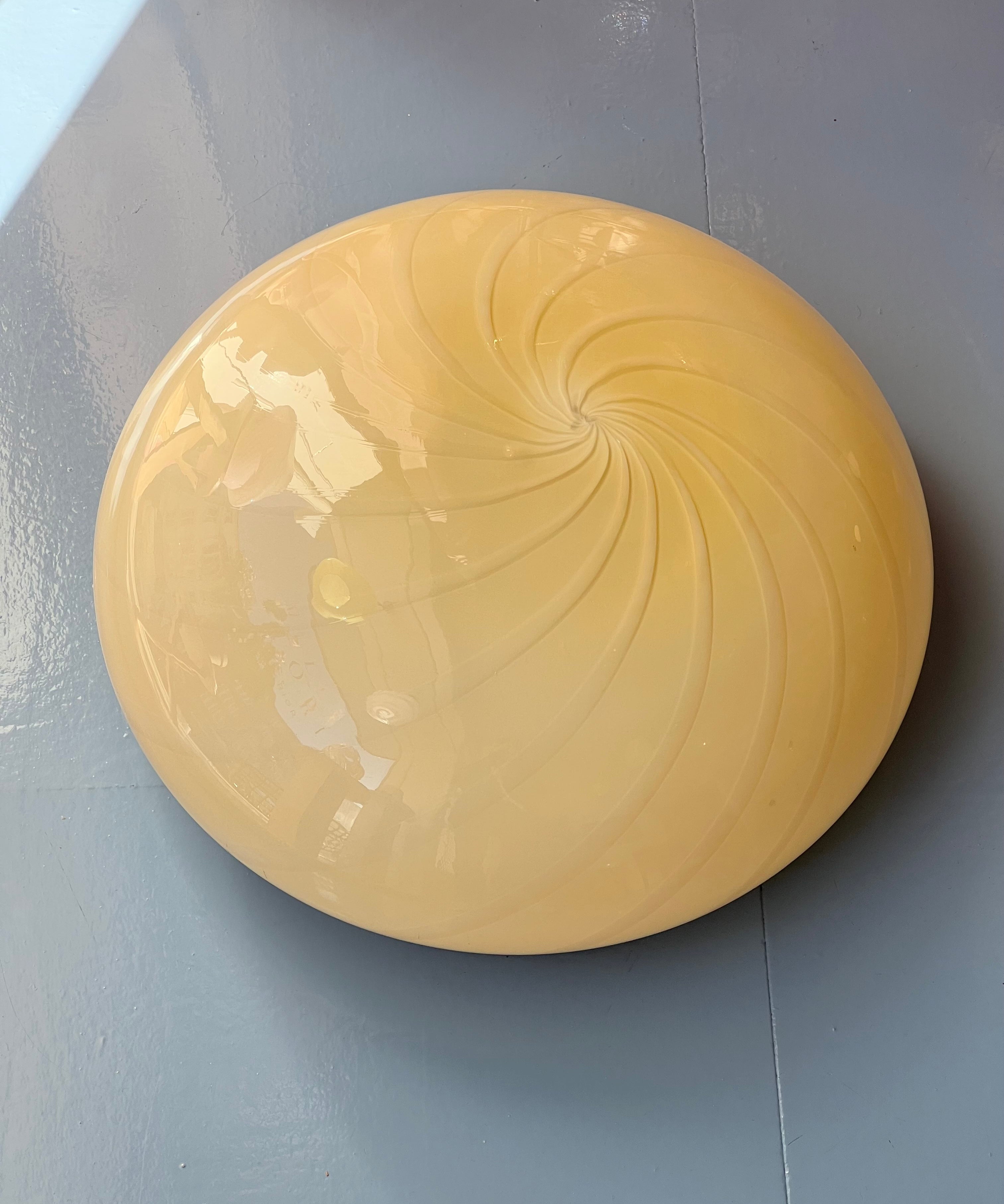Large vintage Murano light yellow ceiling/wall lamp (D45)
