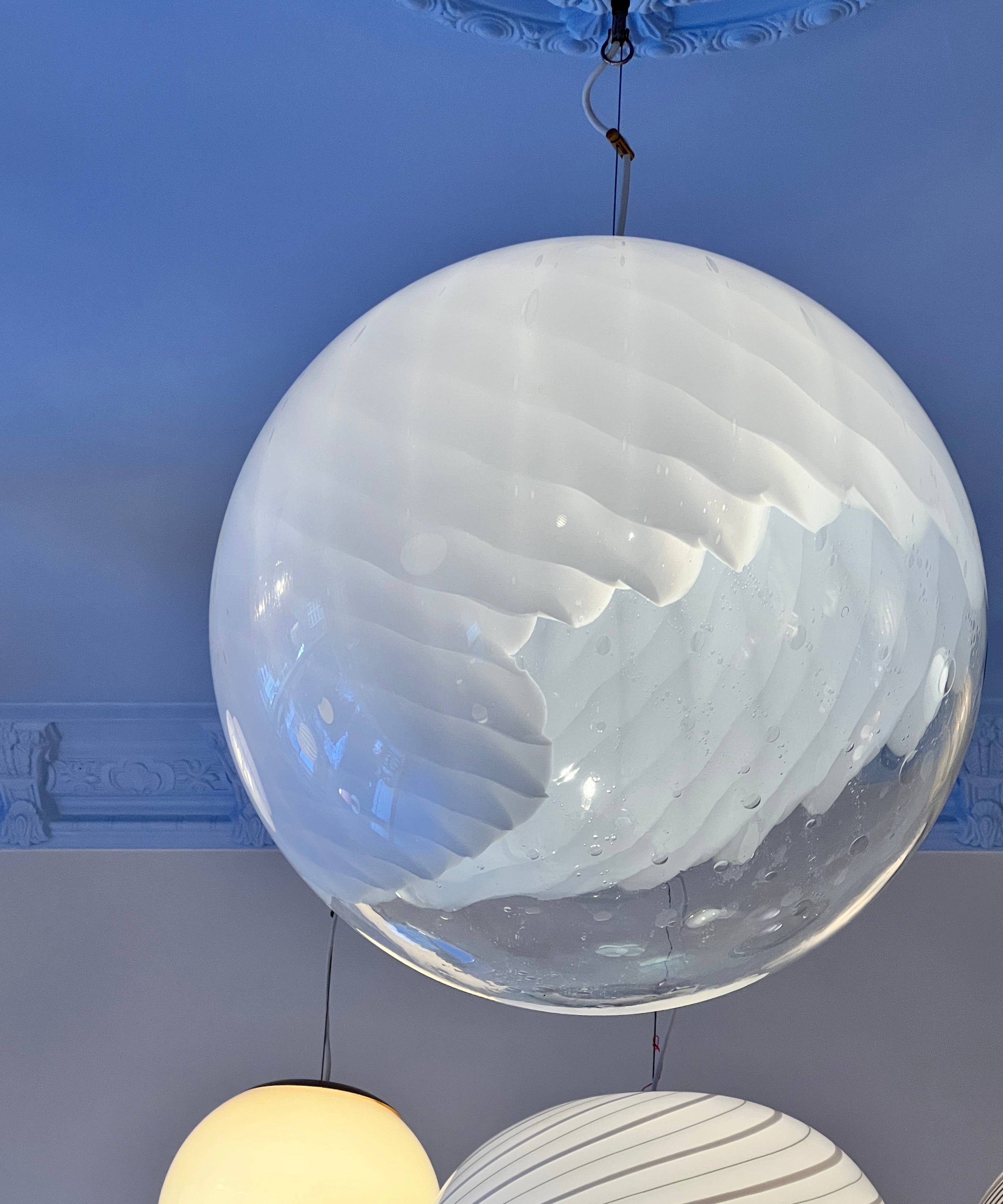 Vintage white/clear Murano ceiling lamp (D50)