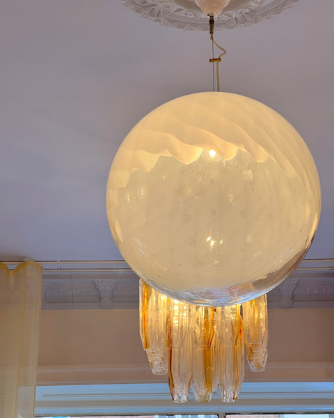 Vintage white/clear Murano ceiling lamp (D50)