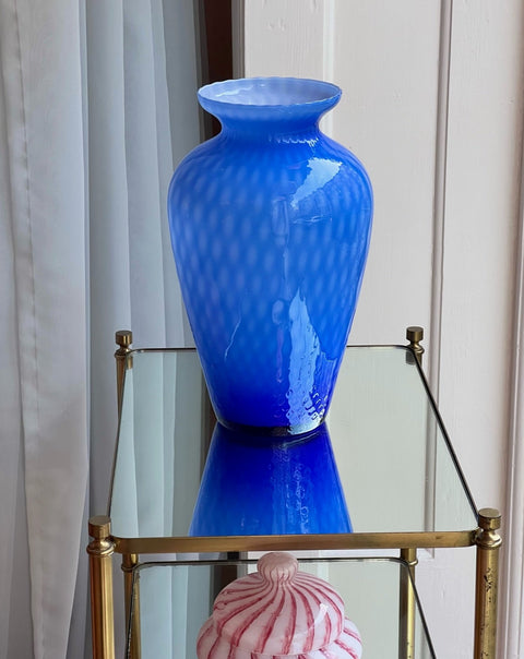 Large vintage blue Murano vase with dots