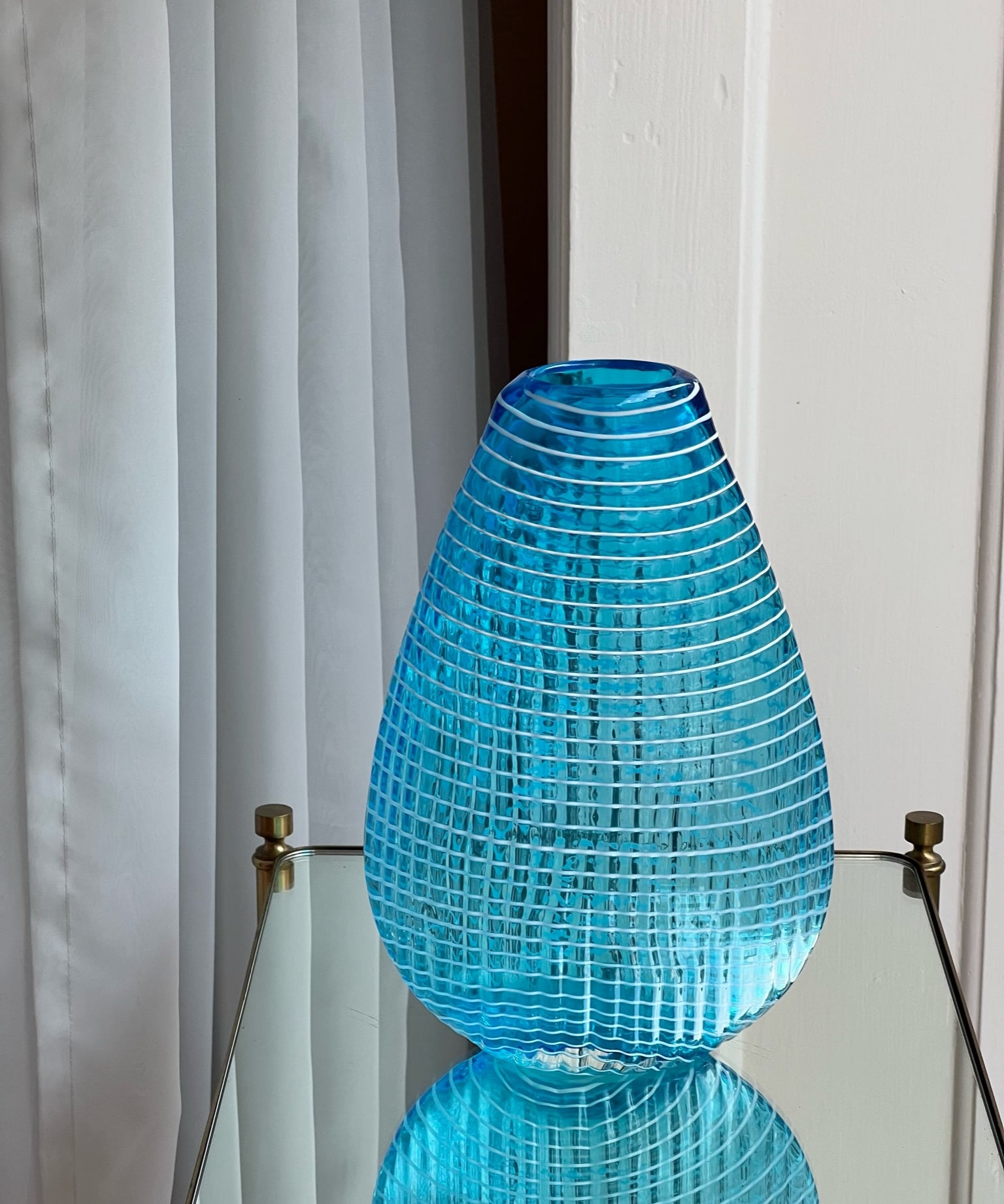 Vintage blue/white spiral Murano vase