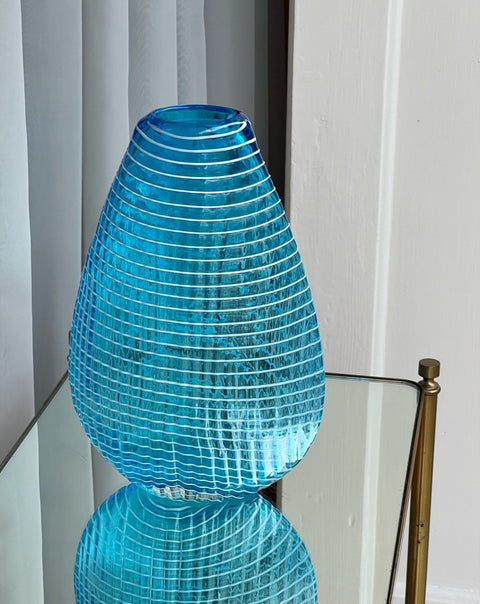 Vintage blue/white spiral Murano vase