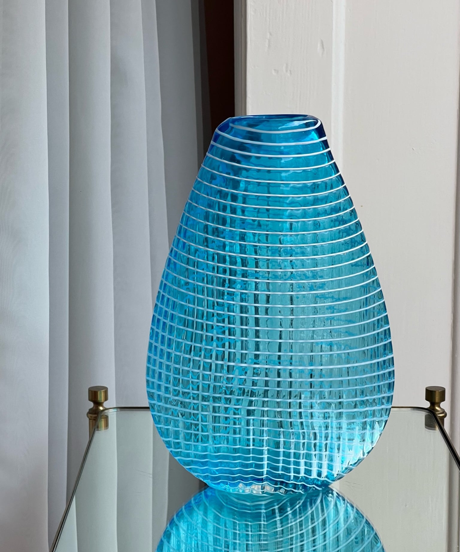 Vintage blue/white spiral Murano vase