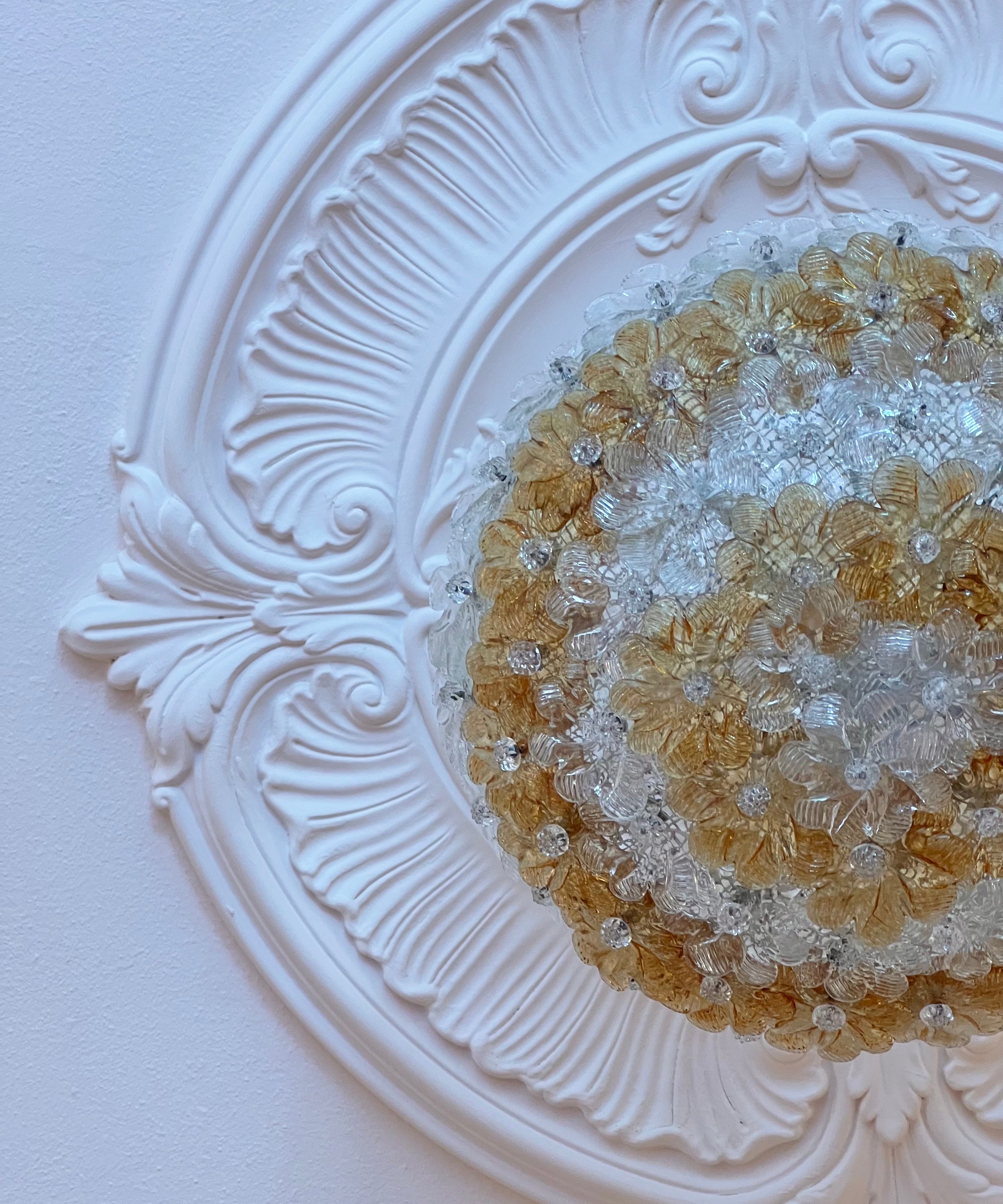 Vintage amber/clear Murano flower ceiling/wall lamp