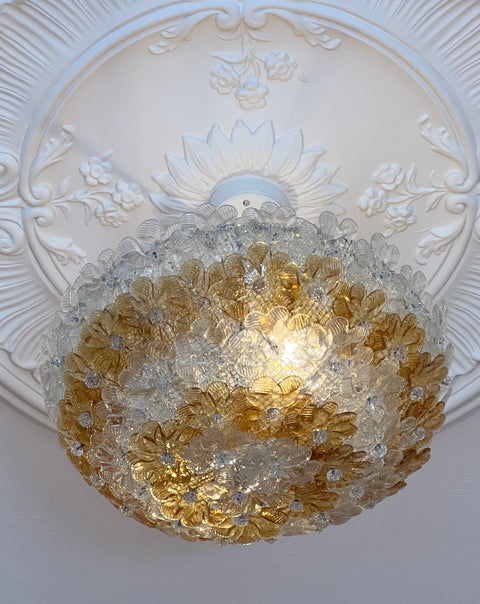 Vintage amber/clear Murano flower ceiling/wall lamp