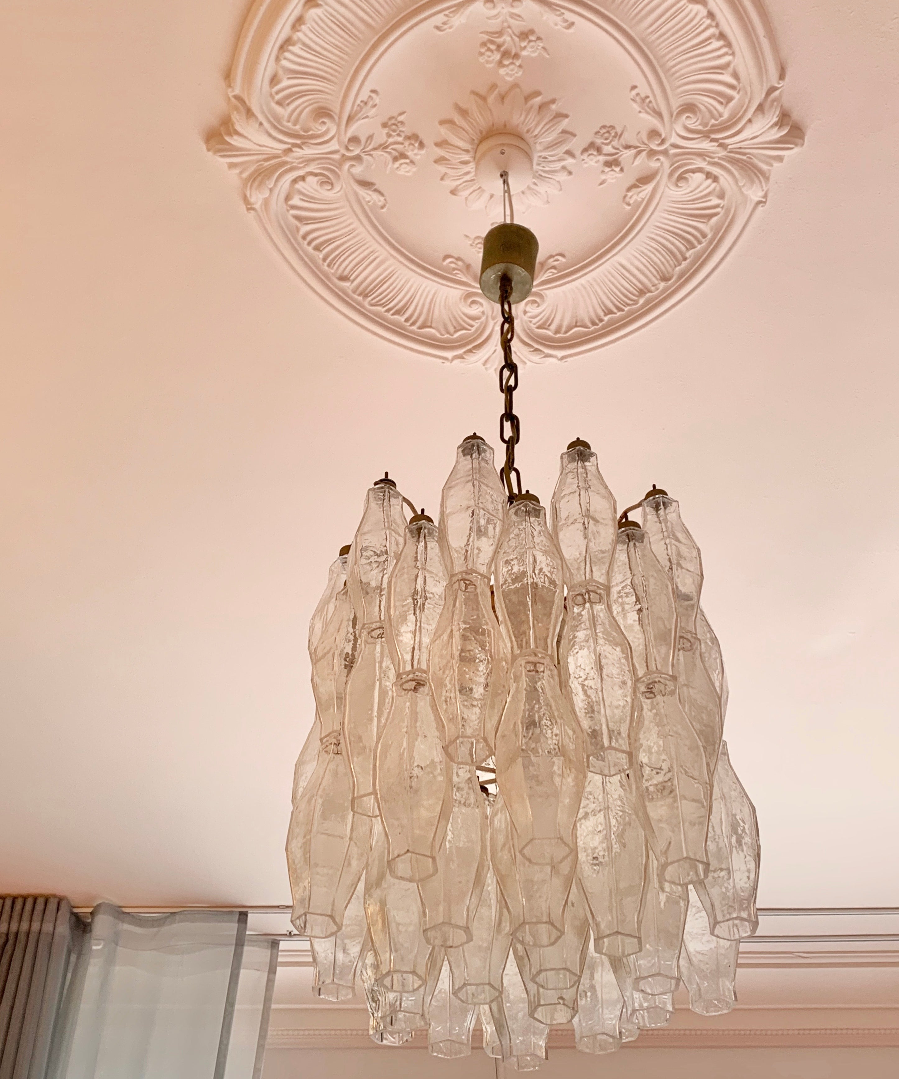 Vintage Carlo Scarpa clear Murano glass chandelier