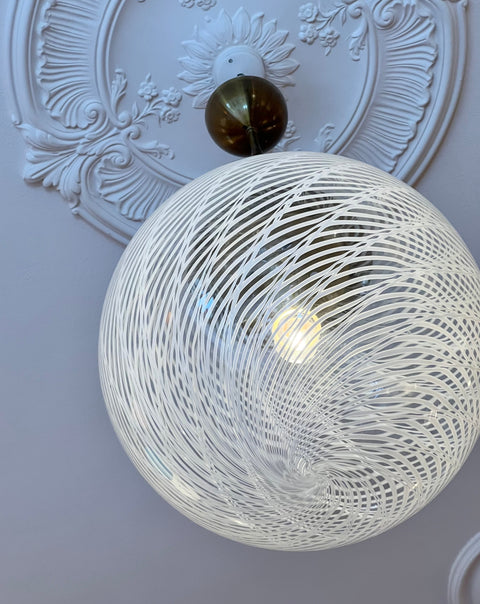 Vintage Murano white pattern round ceiling lamp (D40)
