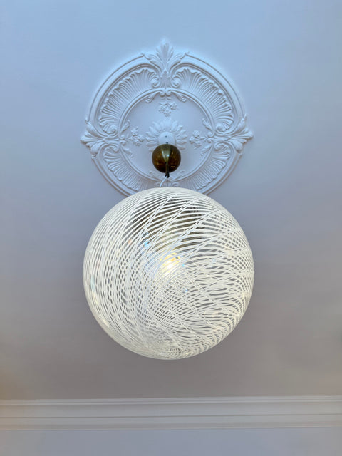 Vintage Murano white pattern round ceiling lamp (D40)