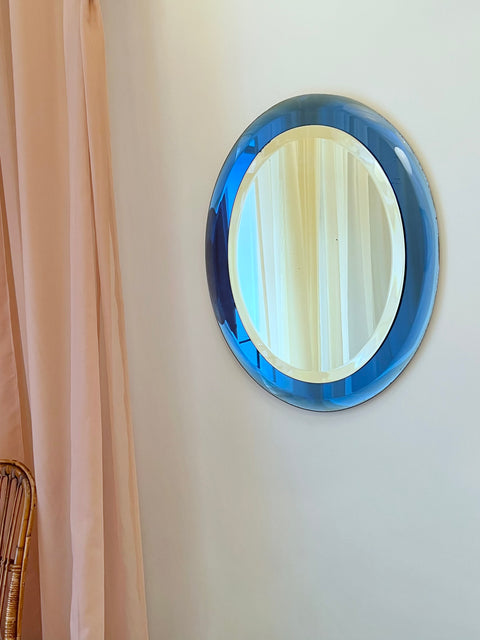 Vintage Blue Oval Italian Mirror