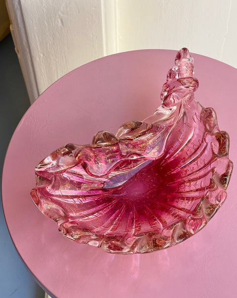 Vintage pink/clear/golden Murano shell bowl