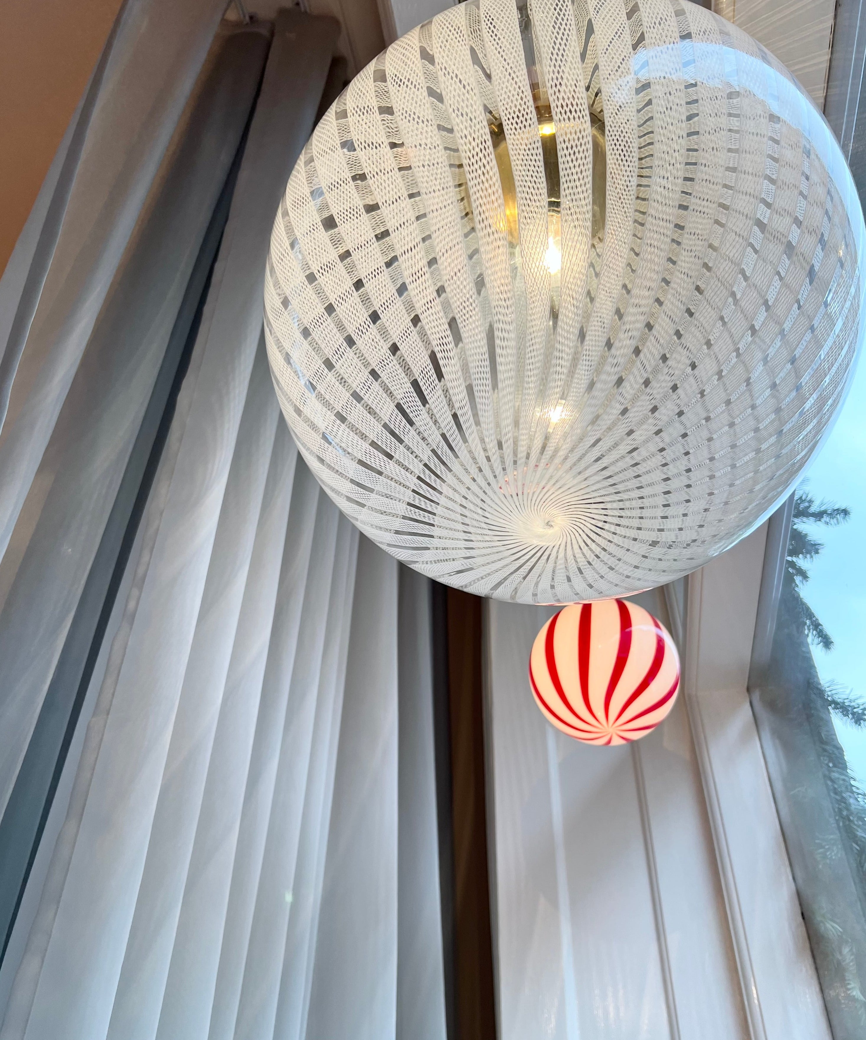 Vintage Murano white/clear ribbon ceiling lamp