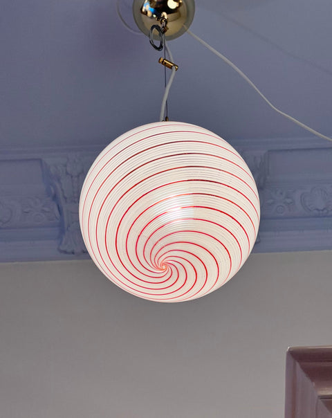 Vintage Murano white/red swirl ceiling lamp (D20)