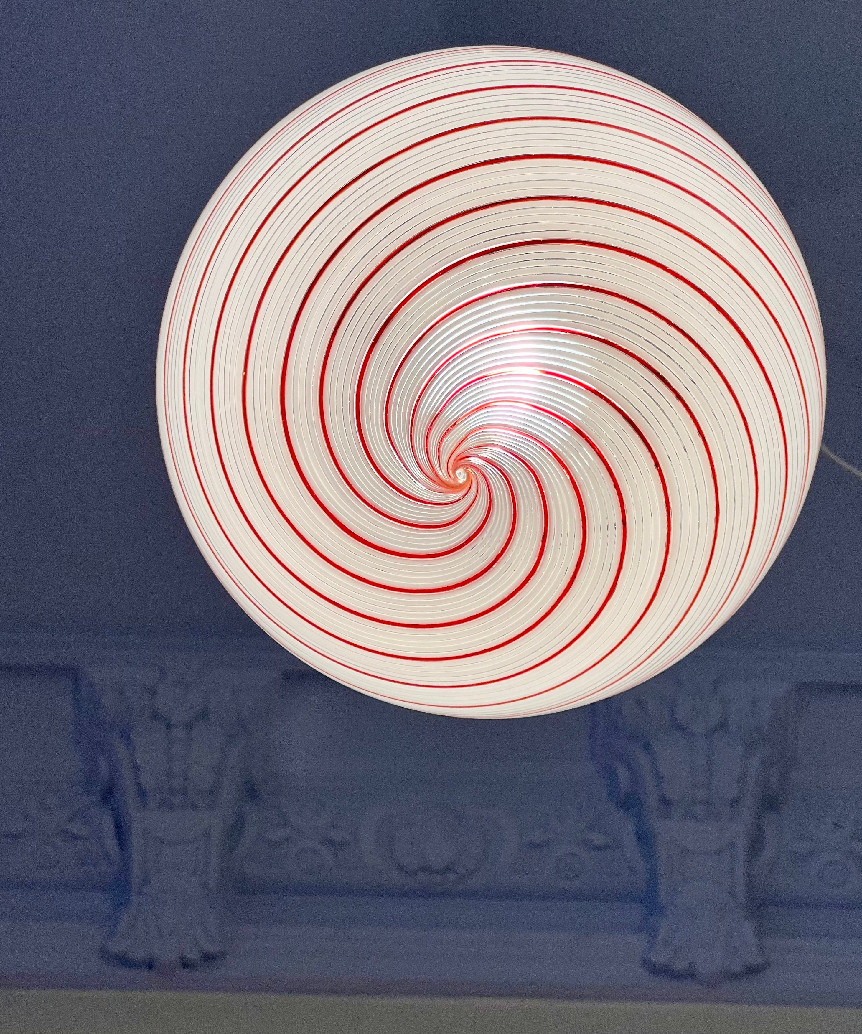 Vintage Murano white/red swirl ceiling lamp (D20)