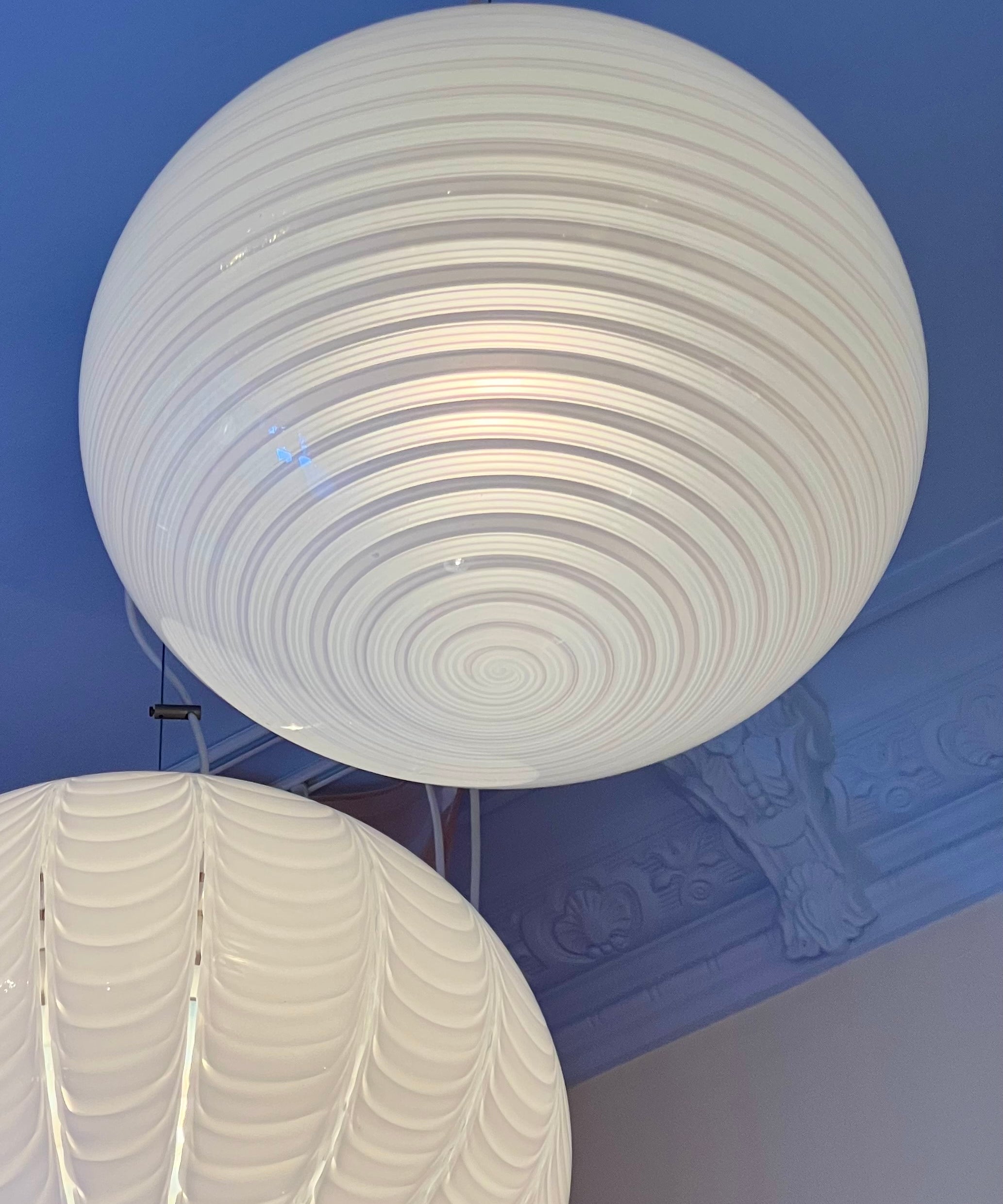 Vintage Murano oval white spiral ceiling lamp