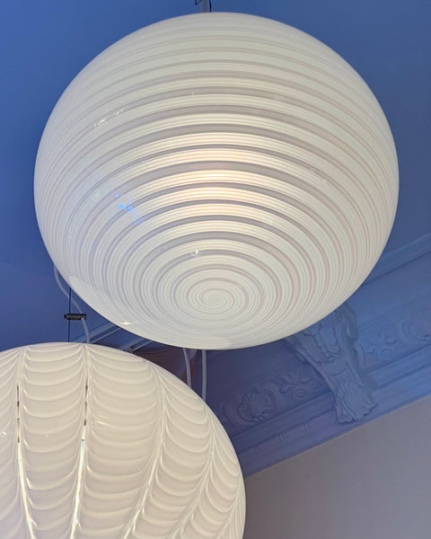 Vintage Murano oval white spiral ceiling lamp