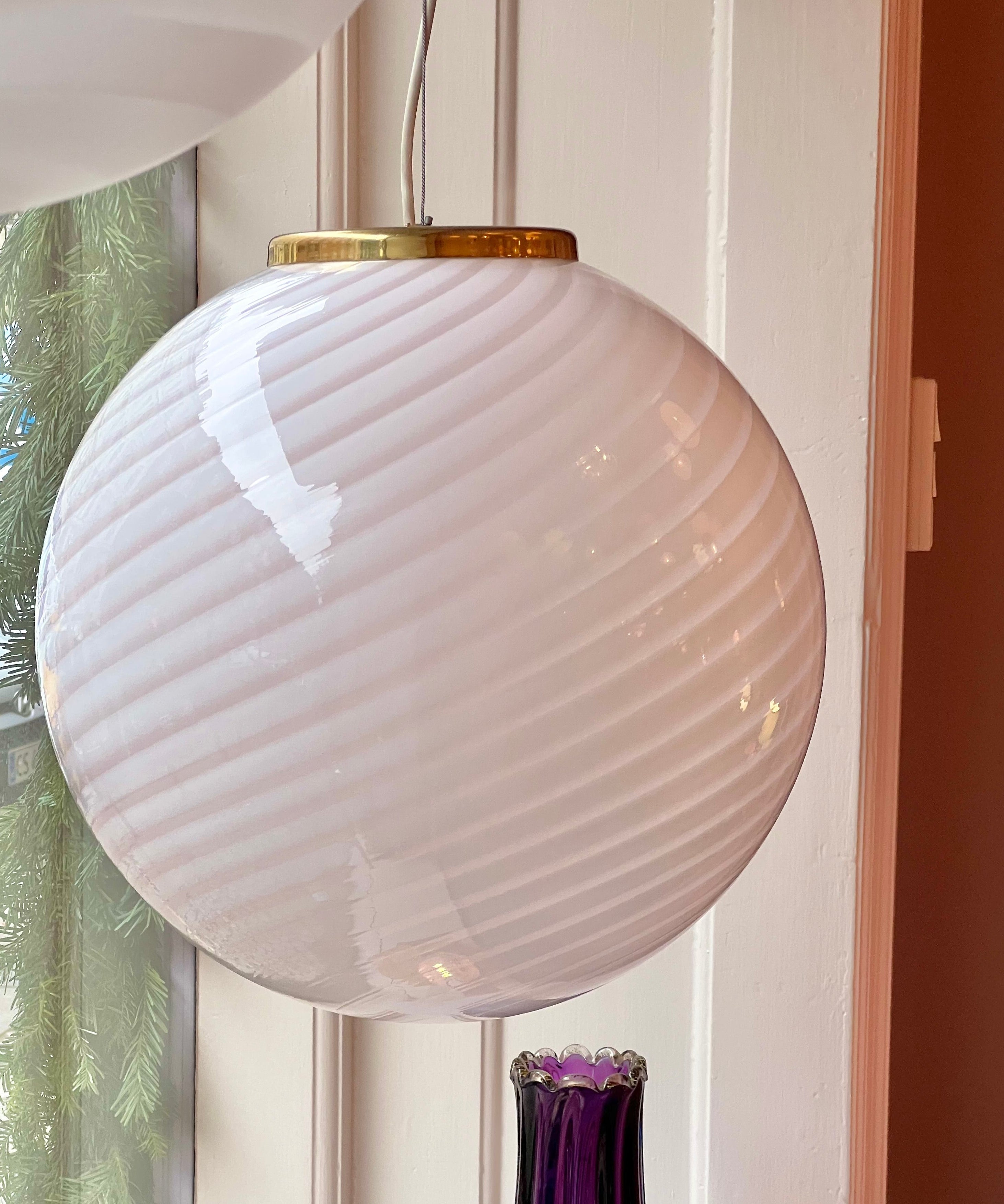 Vintage Murano light pink swirl ceiling lamp
