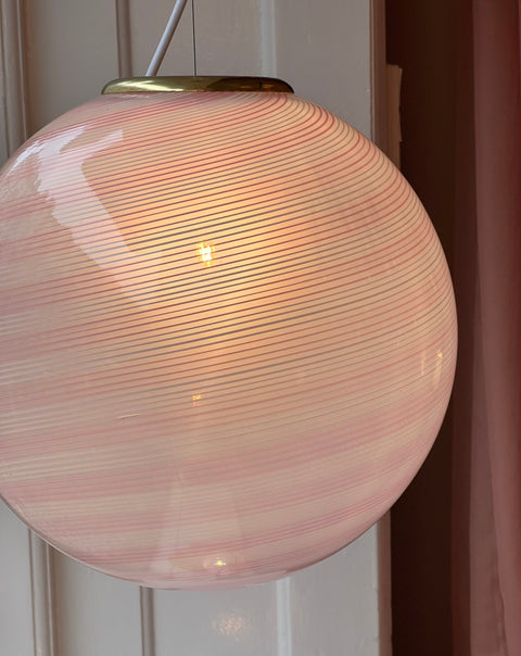 Vintage Murano light pink/white swirl ceiling lamp (D35)
