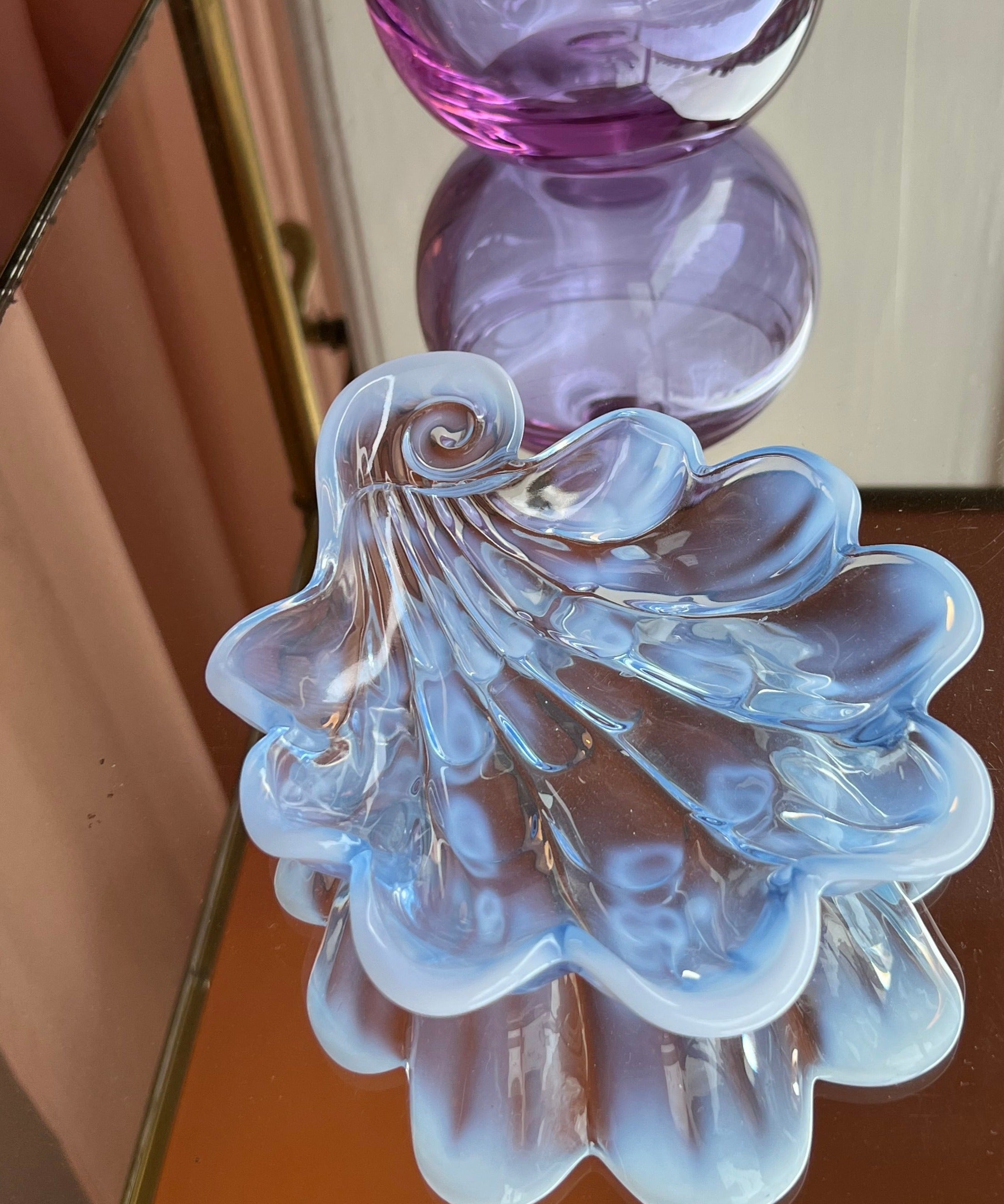 Vintage opal blue shell plate
