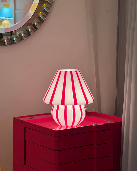 Mushroom table lamp - Red vertical stripes
