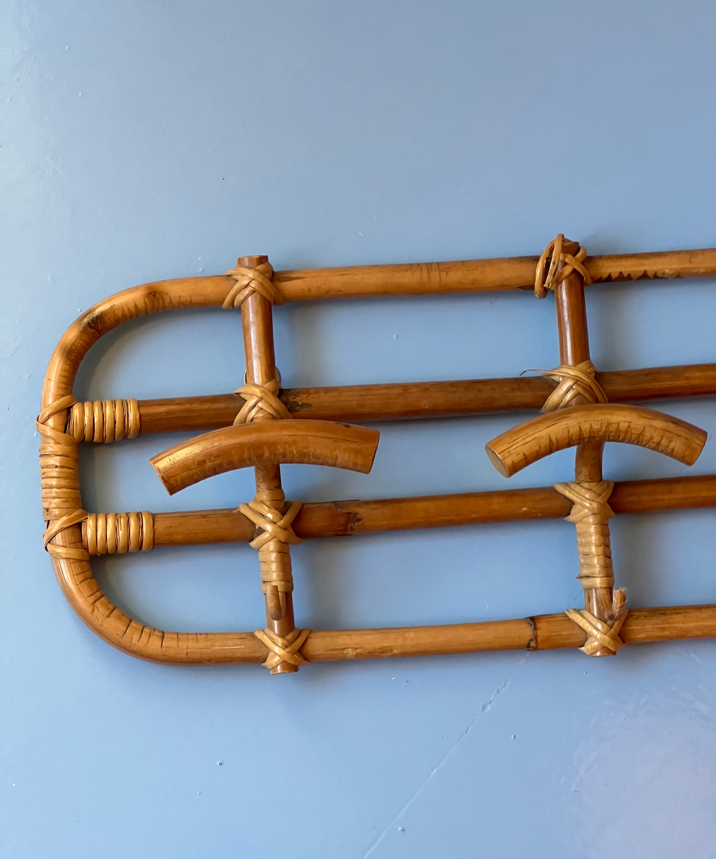 Vintage rattan coat rack