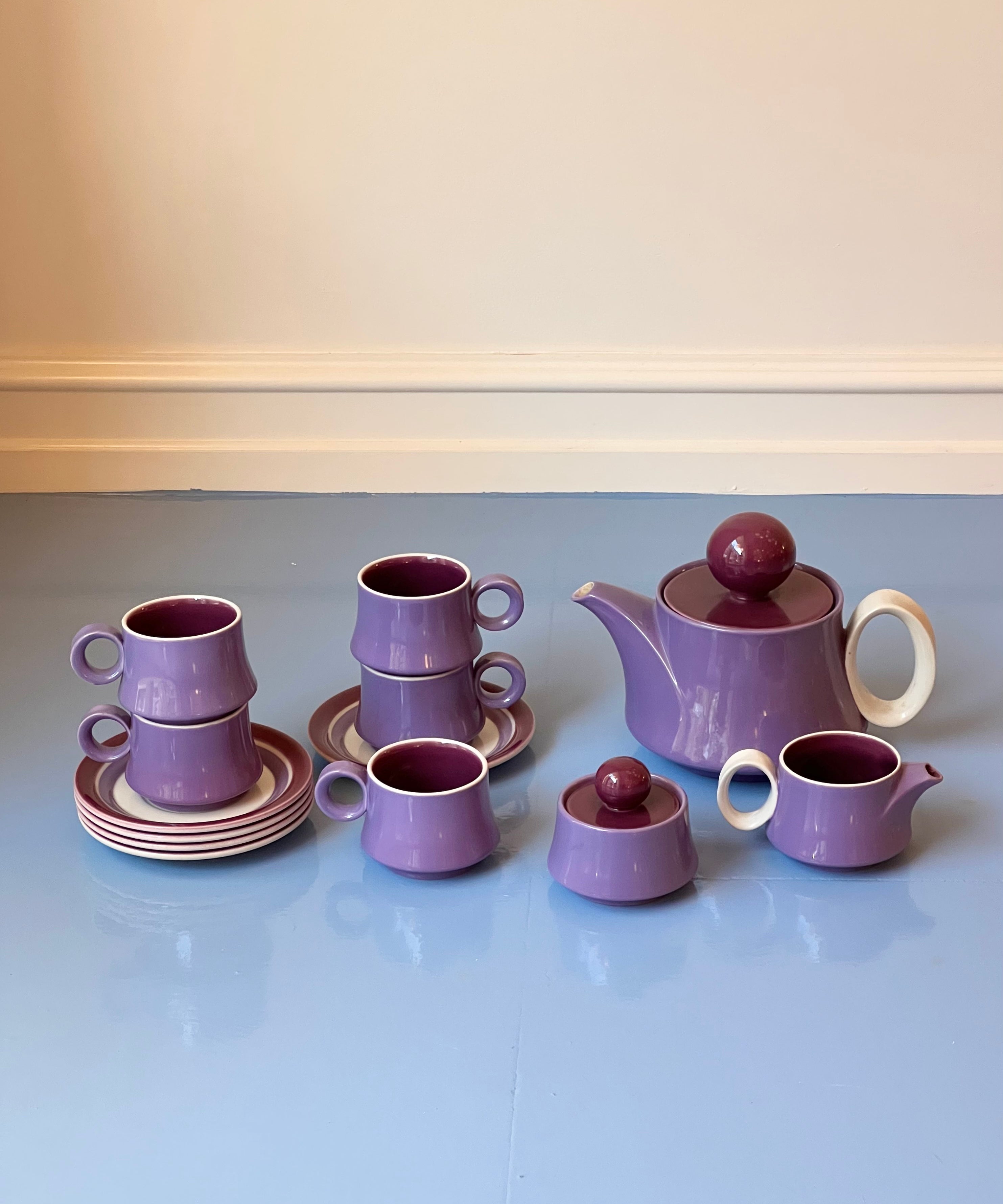 Vintage Italian purple ceramic coffee set/tableware