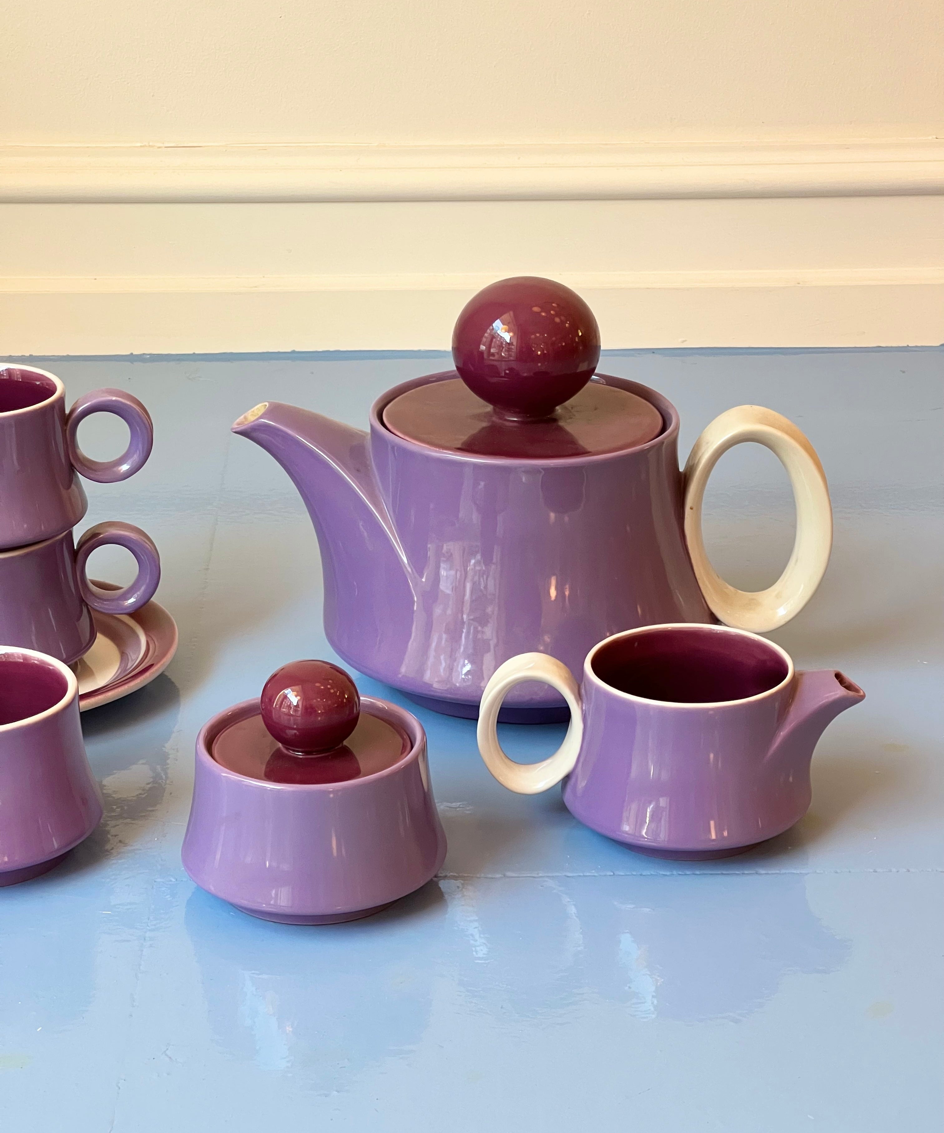 Vintage Italian purple ceramic coffee set/tableware