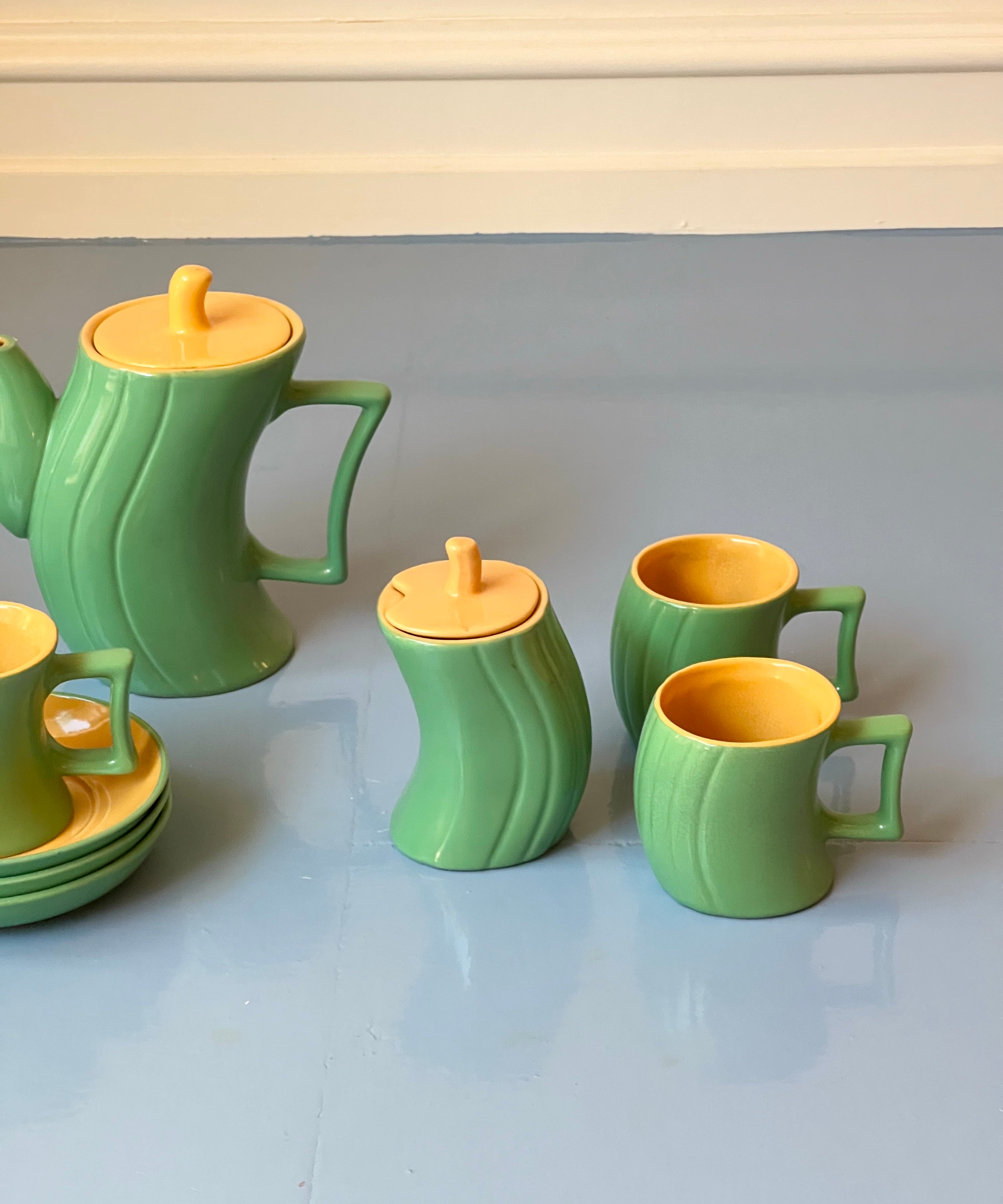 Vintage Italian green ceramic coffee set/tableware