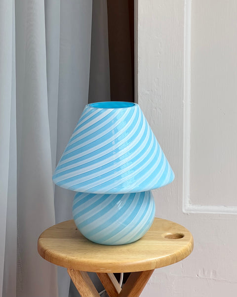 Mushroom table lamp - Light pastel blue/white swirl