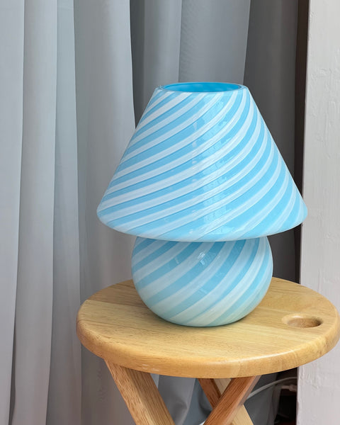 Mushroom table lamp - Light pastel blue/white swirl