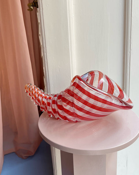 Vintage red/white Murano shell bowl