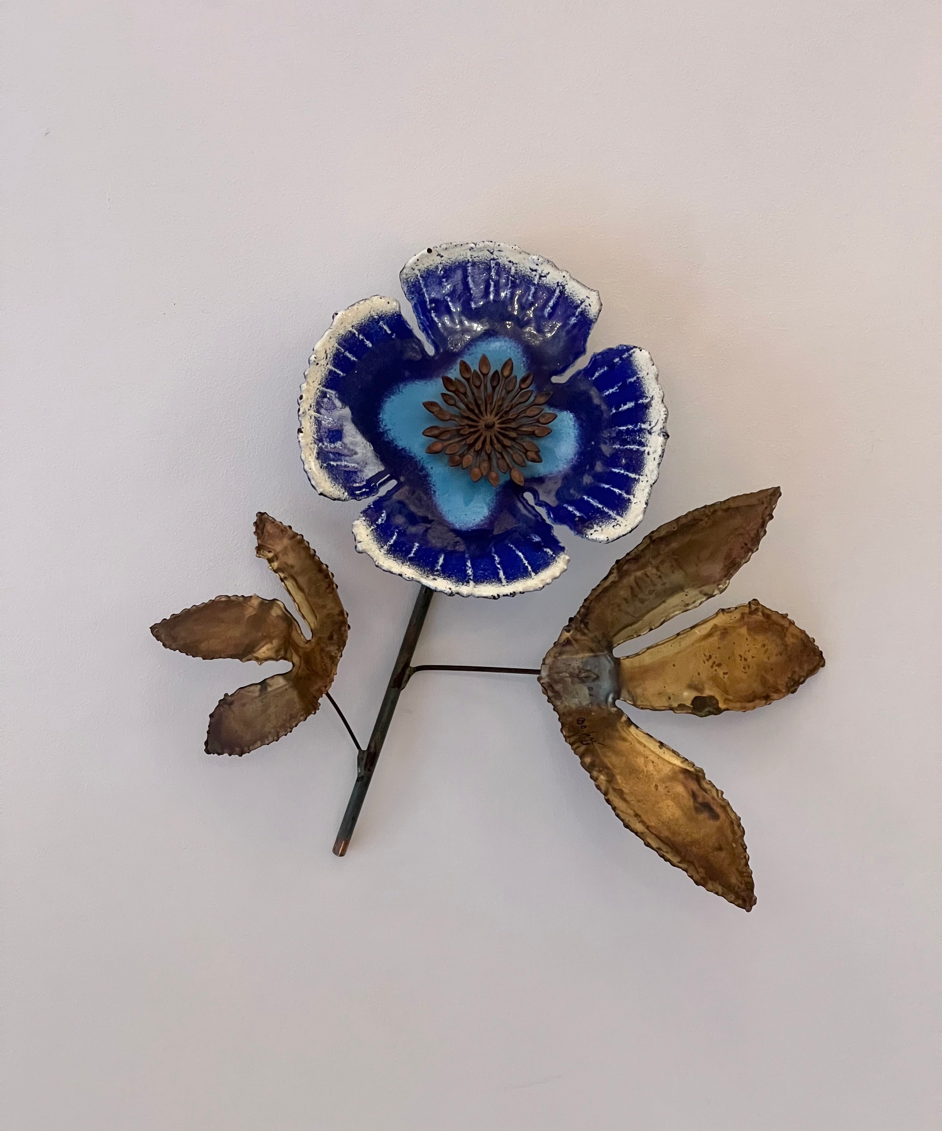 Vintage Curtis Jere blue enamel wall flower sculpture