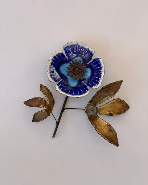 Vintage Curtis Jere blue enamel wall flower sculpture