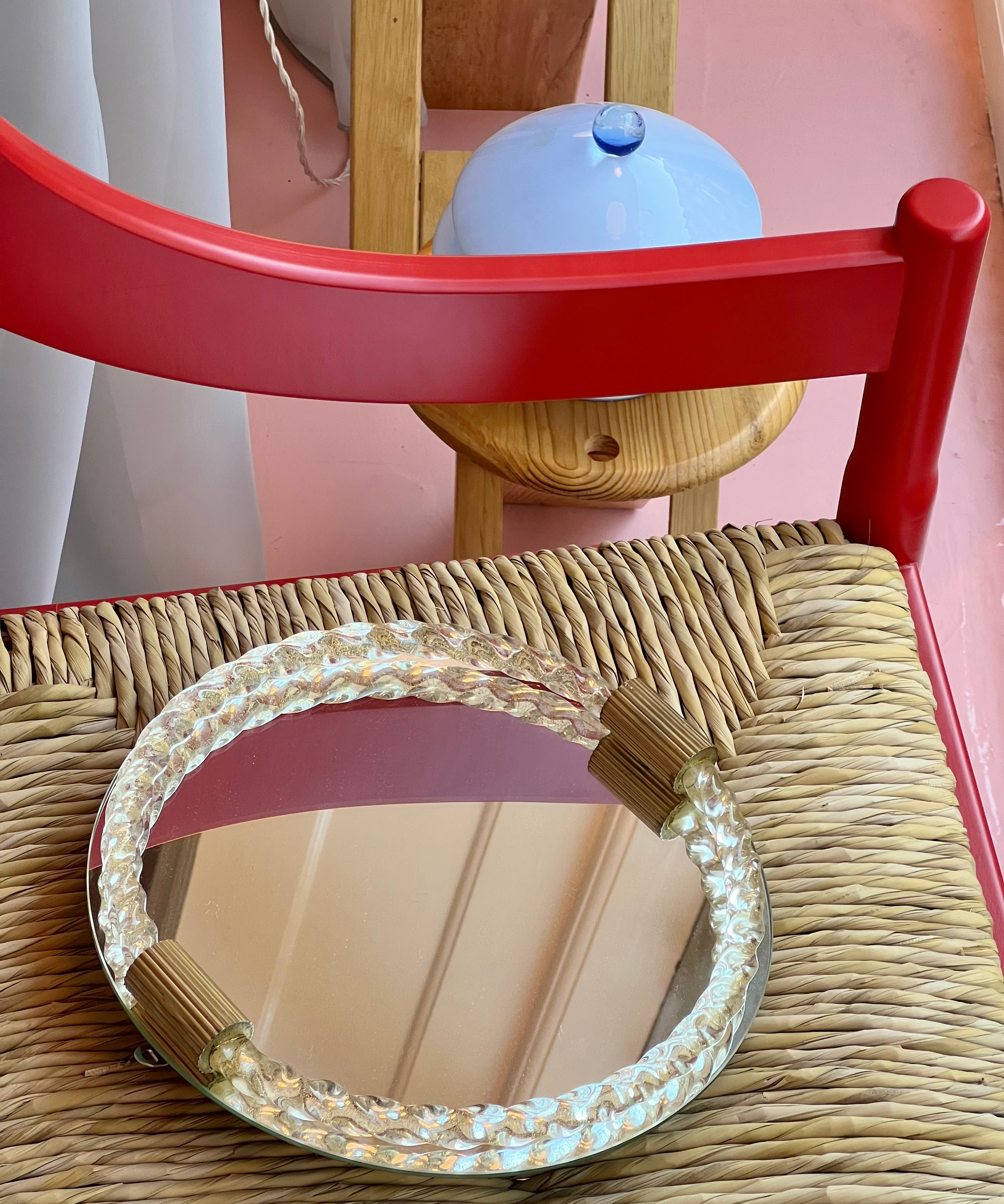 Vintage Italian mirror with twisted clear/golden glass frame