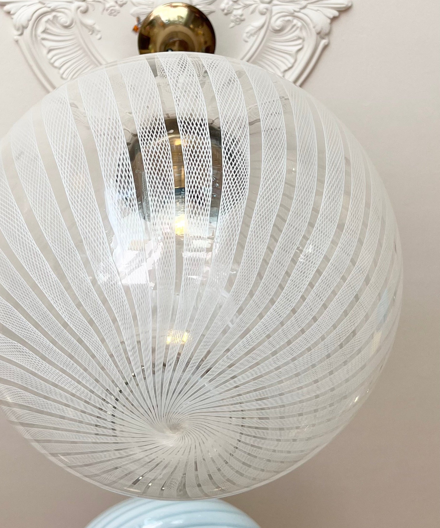 Vintage Murano white/clear ribbon ceiling lamp