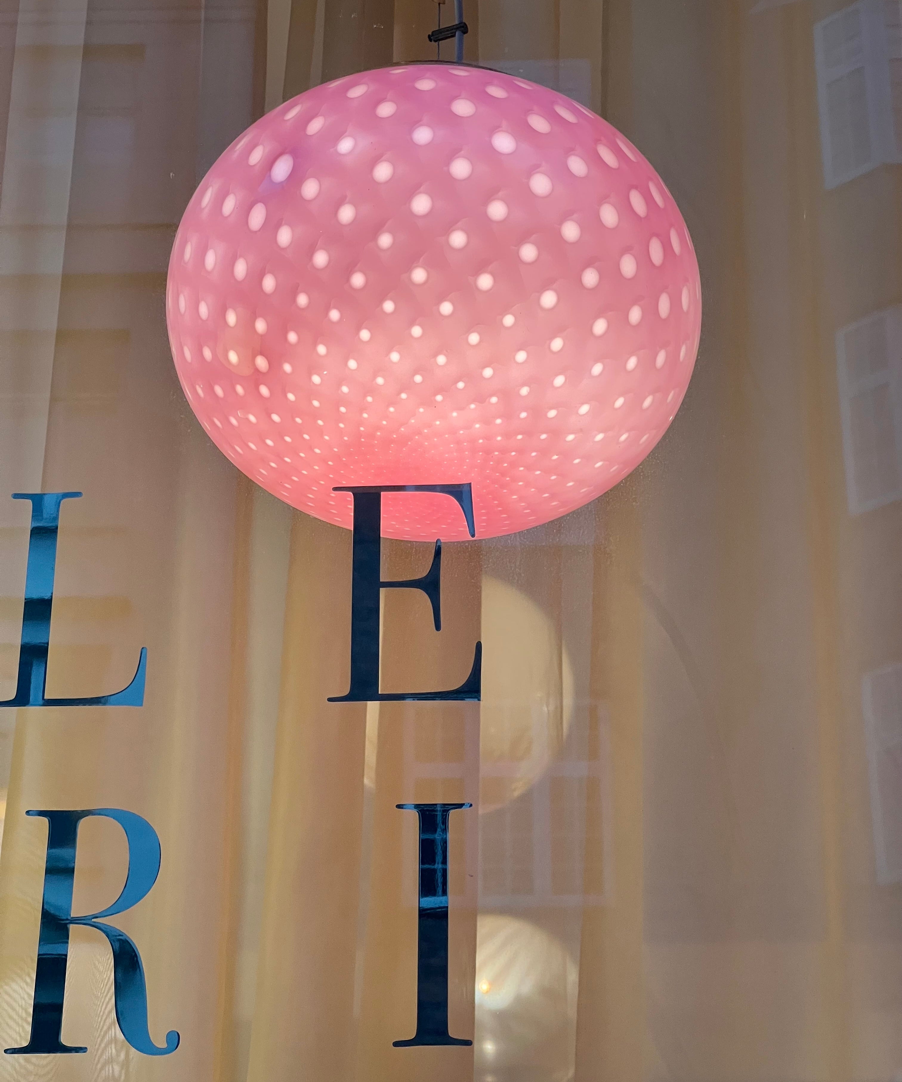 Vintage oval pink dotted Murano ceiling lamp