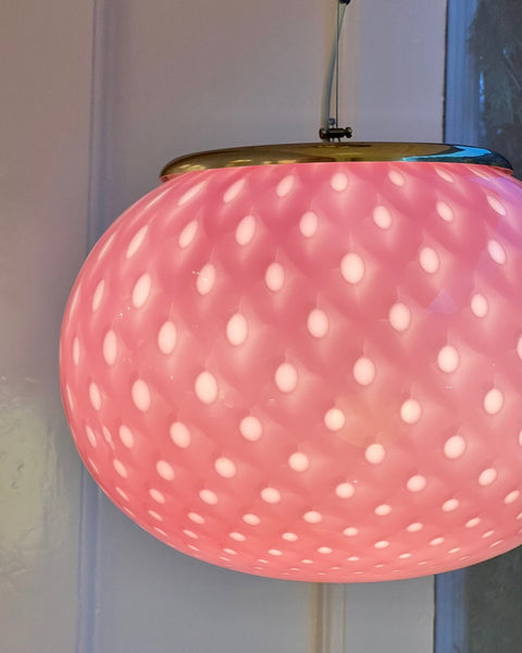 Vintage oval pink dotted Murano ceiling lamp