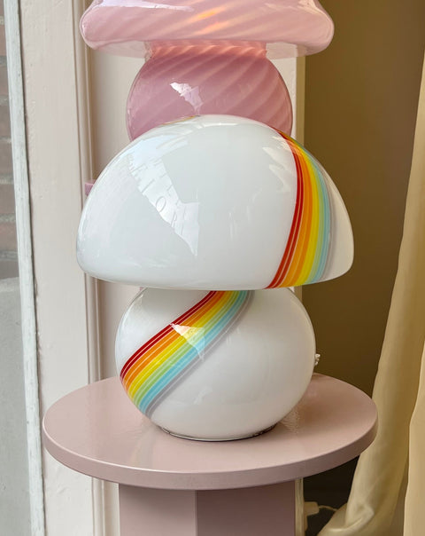 Vintage white/rainbow Murano mushroom table lamp
