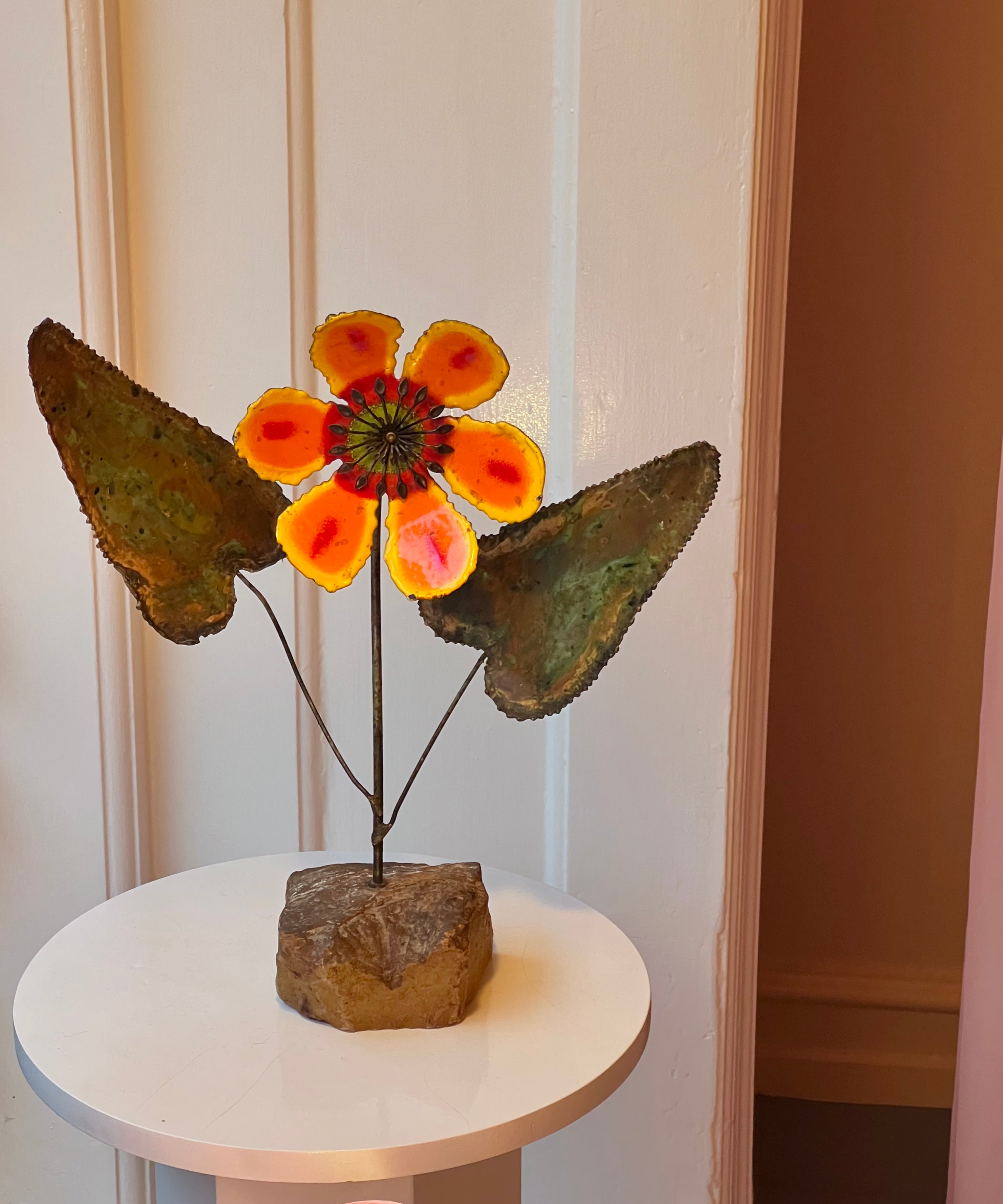 Vintage Curtis Jere orange enamel flower sculpture