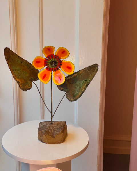 Vintage Curtis Jere orange enamel flower sculpture