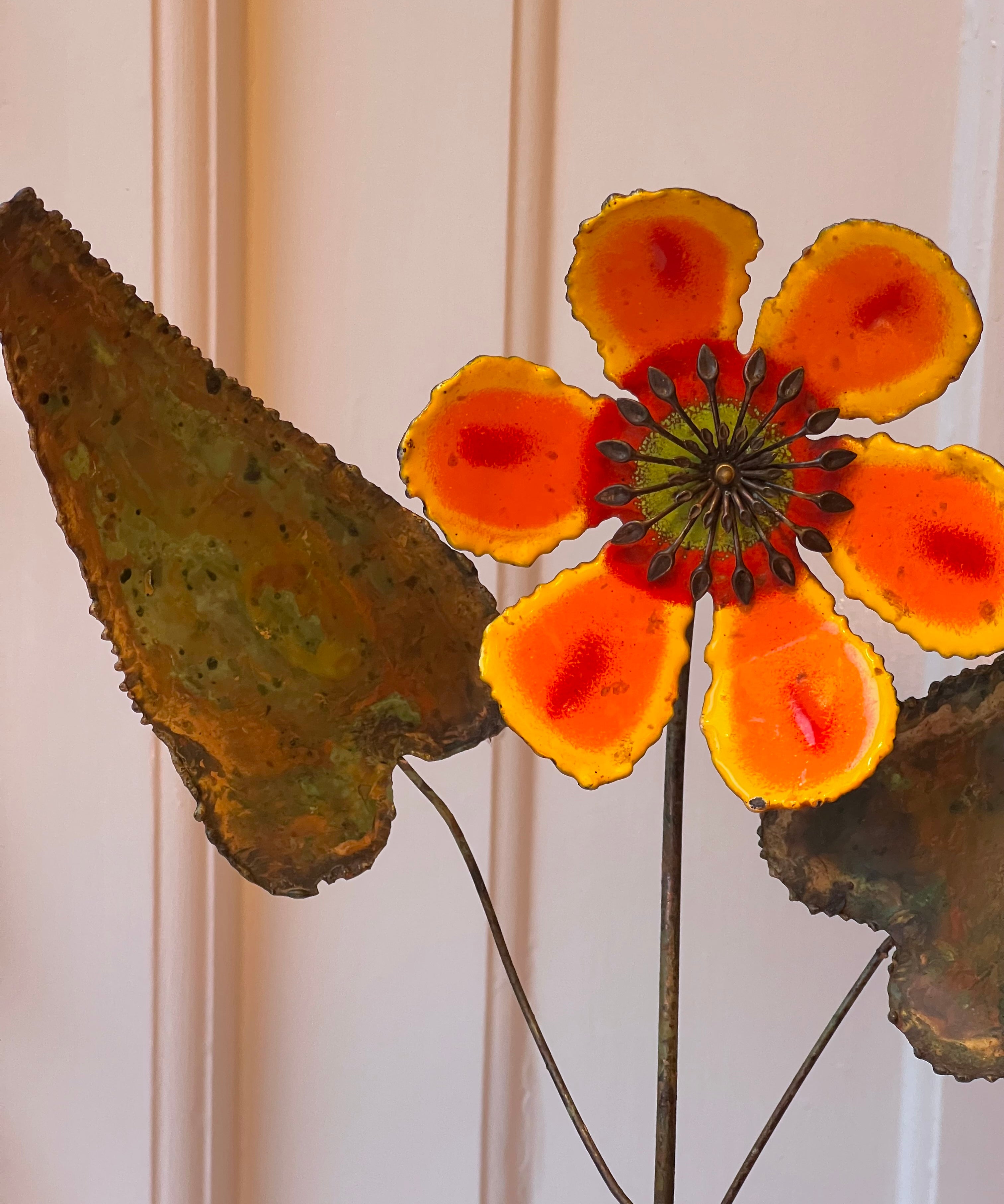 Vintage Curtis Jere orange enamel flower sculpture